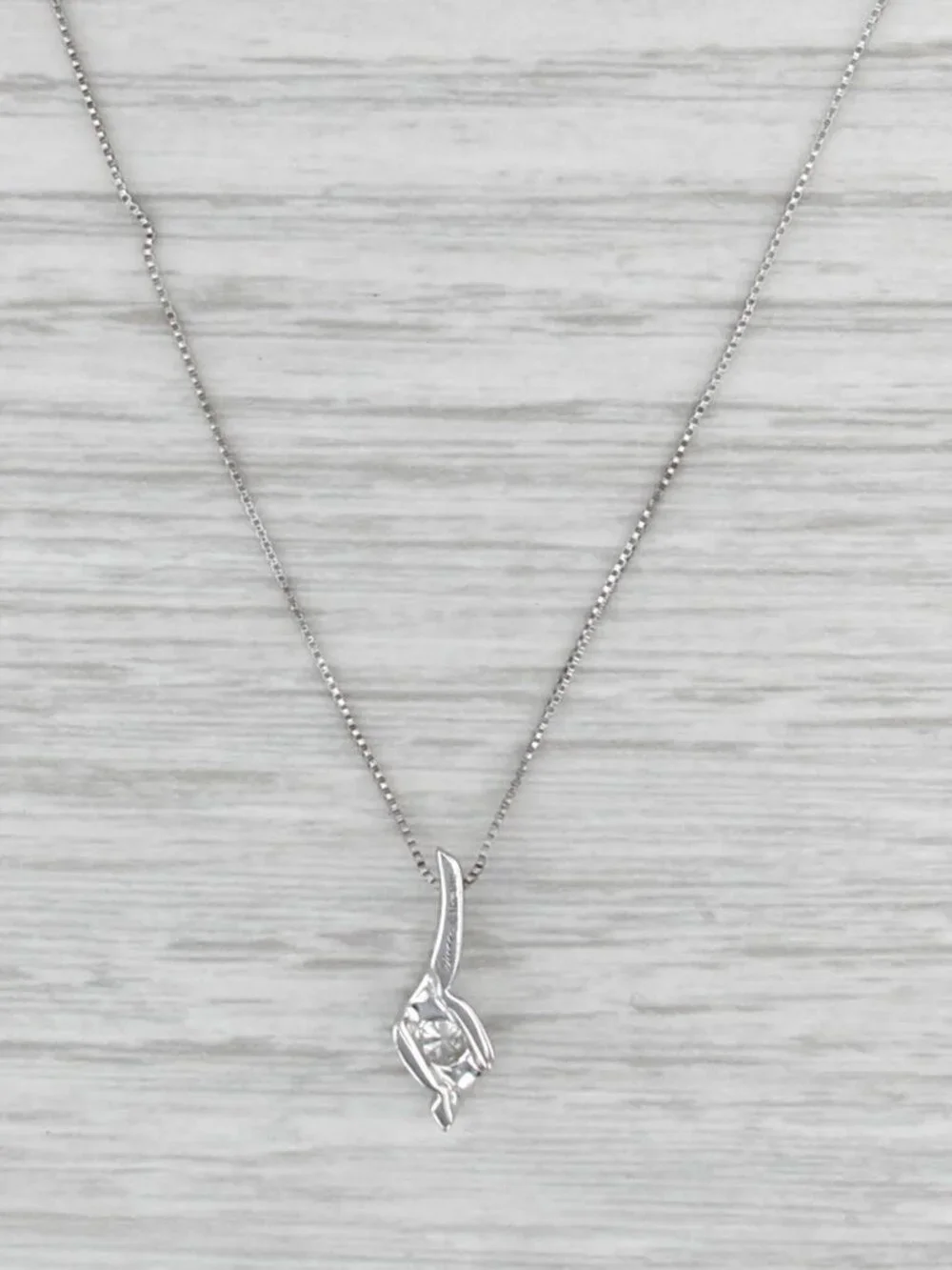 0.10ctw Diamond Solitaire Drop Pendant Necklace 10k White Gold 22.75